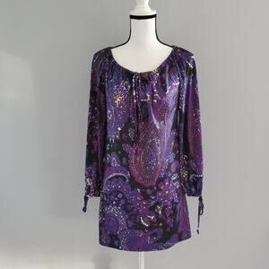Alyn Paige Purple Tie Sleeve Paisley Boho Style Dress M